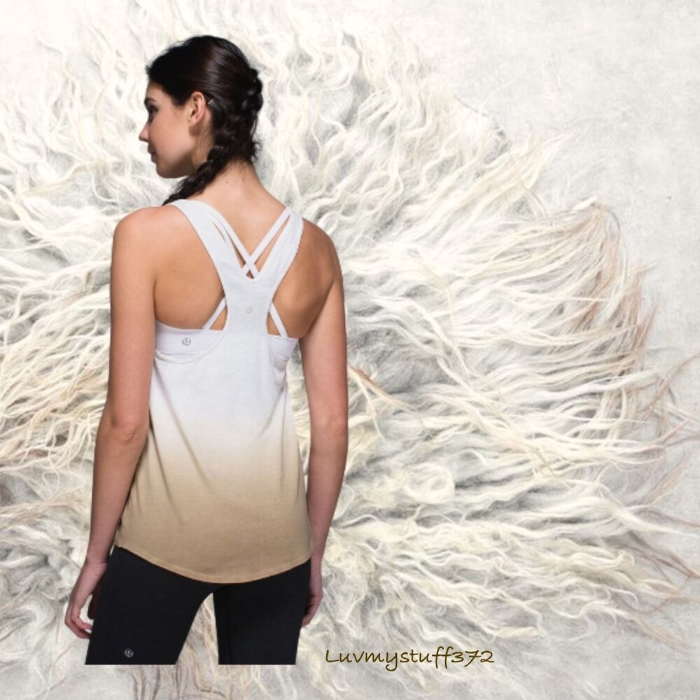 🌞Cute Lululemon OM Racerback Tank Top Long Tee in Cashew & White - Picture 3 of 5